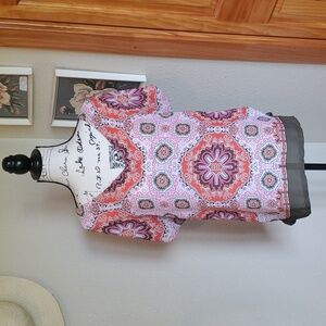 Halo Medallion Print Mixed Media Tunic Top Size LARGE